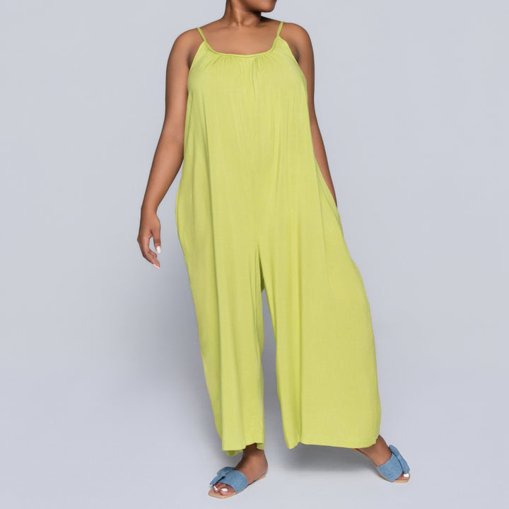 Strappy Chartreuse Viscose Jumpsuit