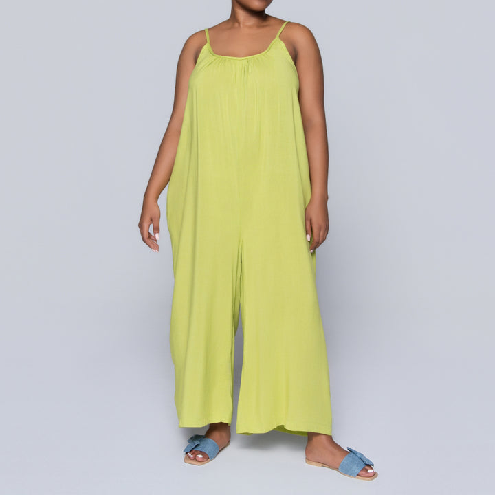 Strappy Chartreuse Viscose Jumpsuit
