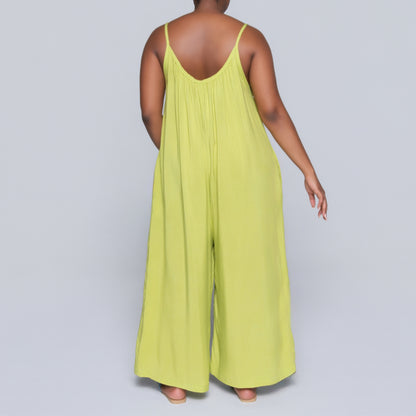 Strappy Chartreuse Viscose Jumpsuit