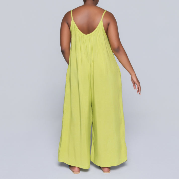 Strappy Chartreuse Viscose Jumpsuit