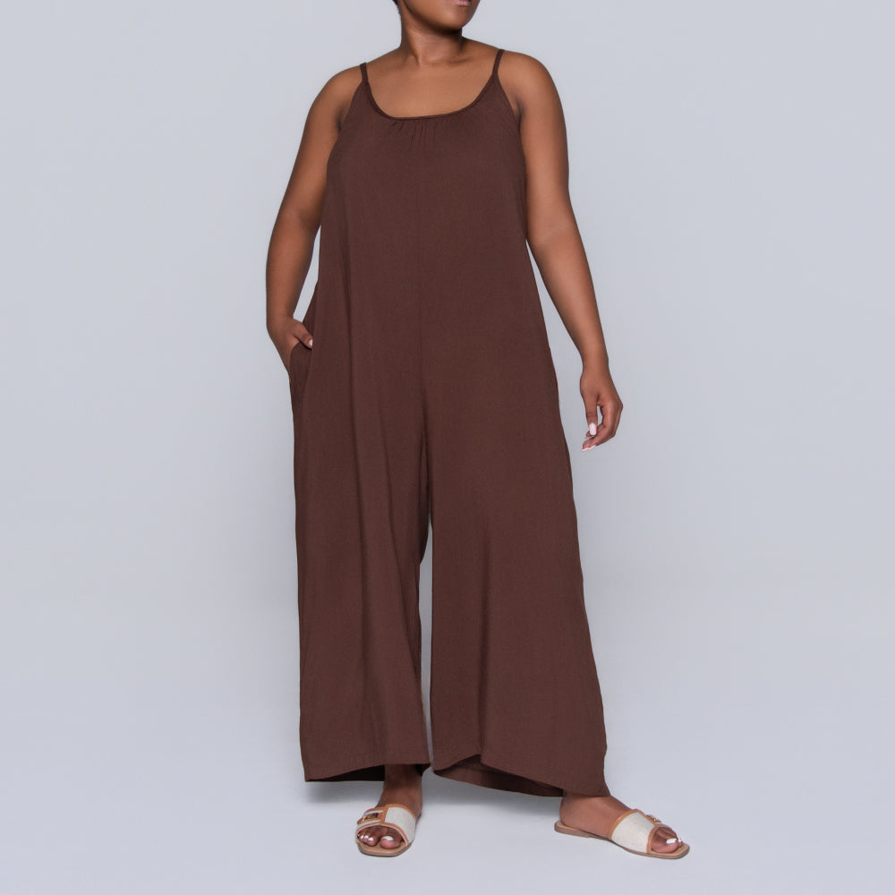 Strappy Chocolate Viscose Jumpsuit