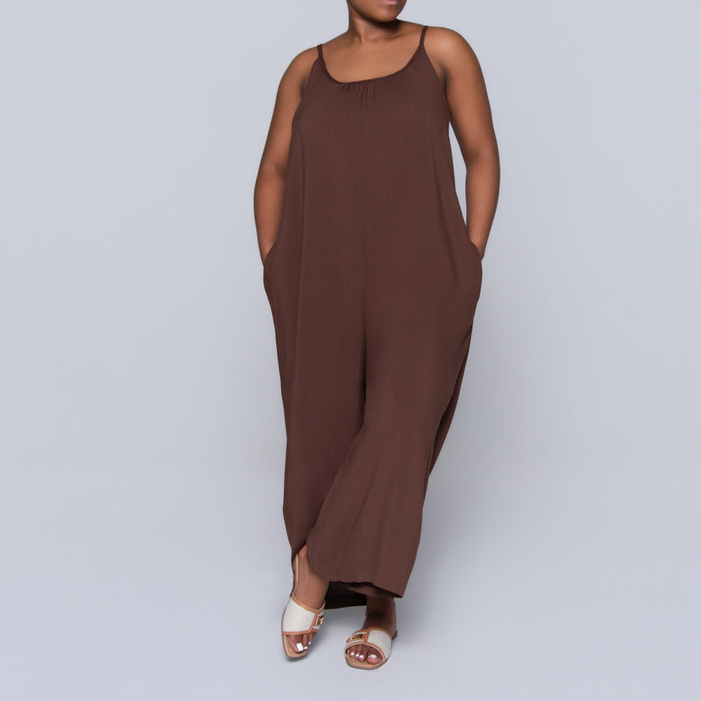 Strappy Chocolate Viscose Jumpsuit