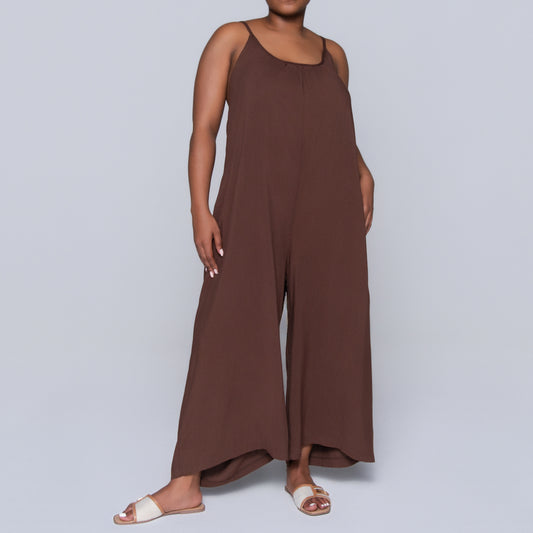 Strappy Chocolate Viscose Jumpsuit