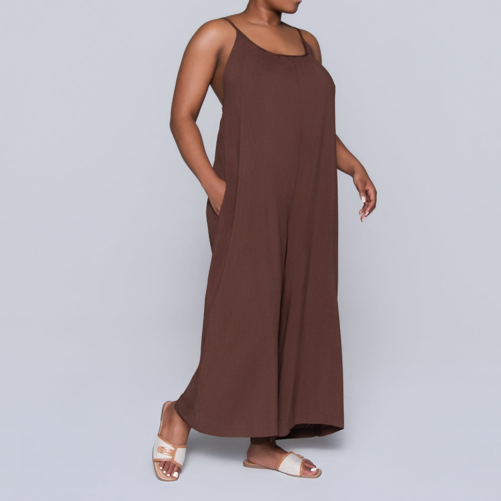 Strappy Chocolate Viscose Jumpsuit