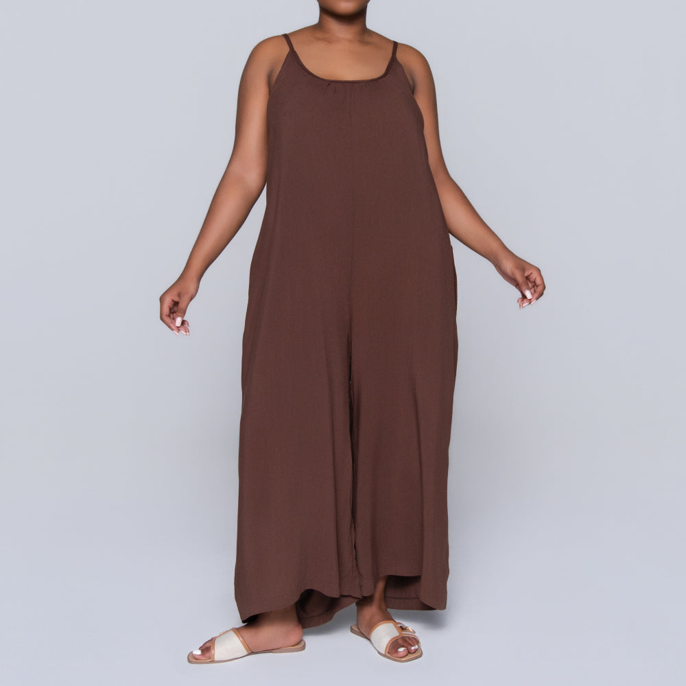 Strappy Chocolate Viscose Jumpsuit