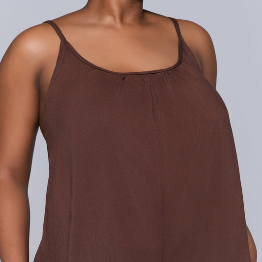 Strappy Chocolate Viscose Jumpsuit