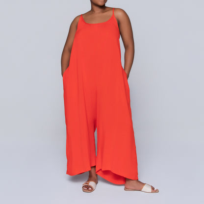 Strappy Terracotta Viscose Jumpsuit