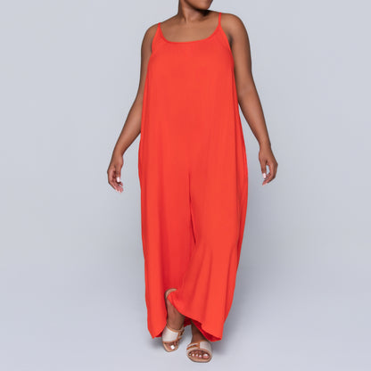 Strappy Terracotta Viscose Jumpsuit