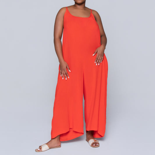 Strappy Terracotta Viscose Jumpsuit