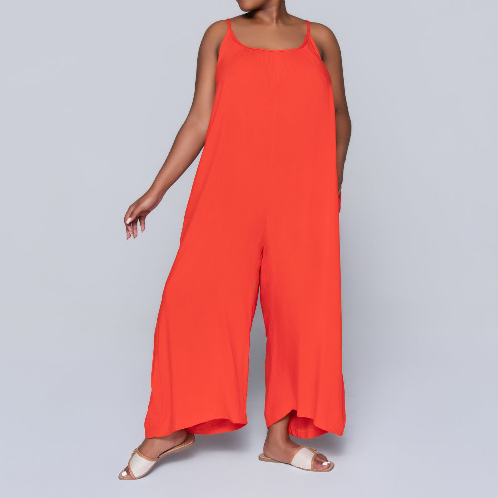 Strappy Terracotta Viscose Jumpsuit