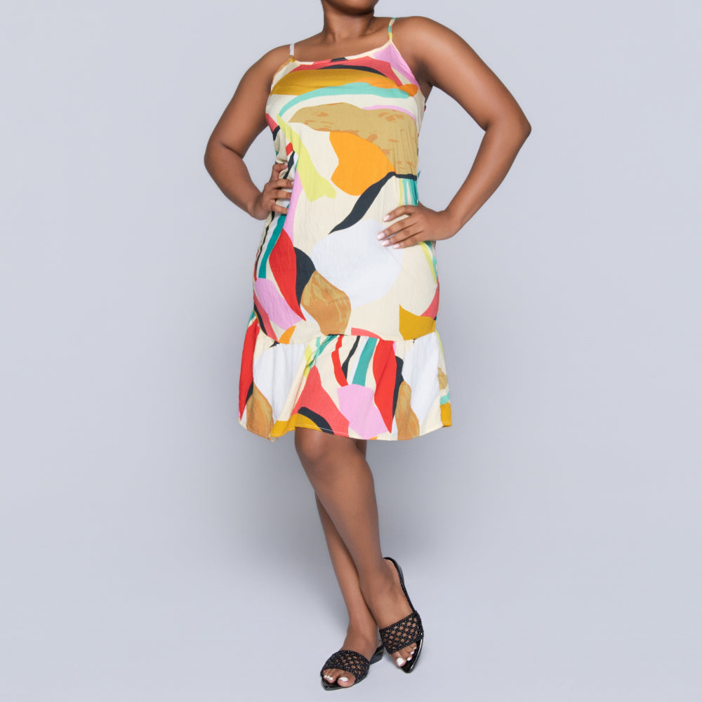 Printed Strappy Tiered Dress