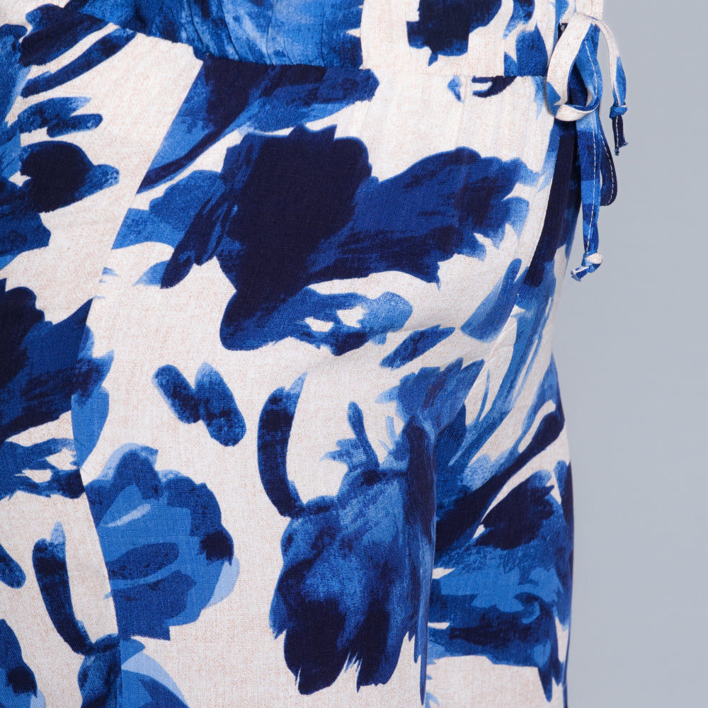 Blue Printed Front-Tie Top