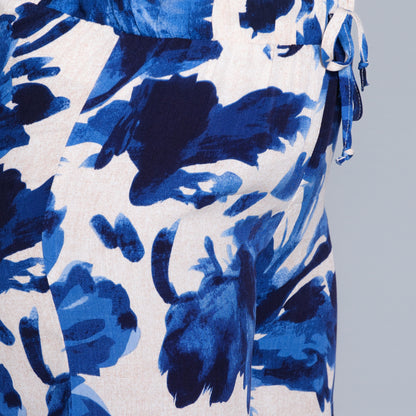 Blue Printed Front-Tie Top