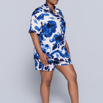 Blue Printed Front-Tie Top