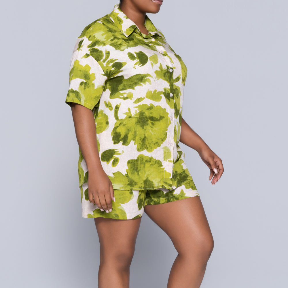 Green Printed Shorts