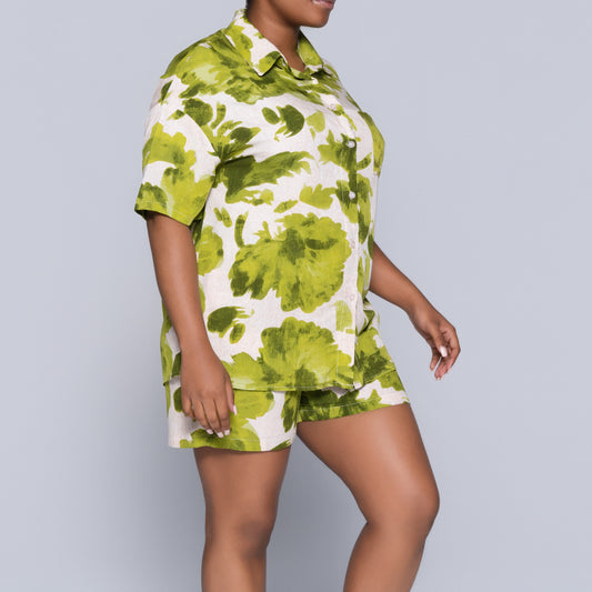 Green Printed Shorts