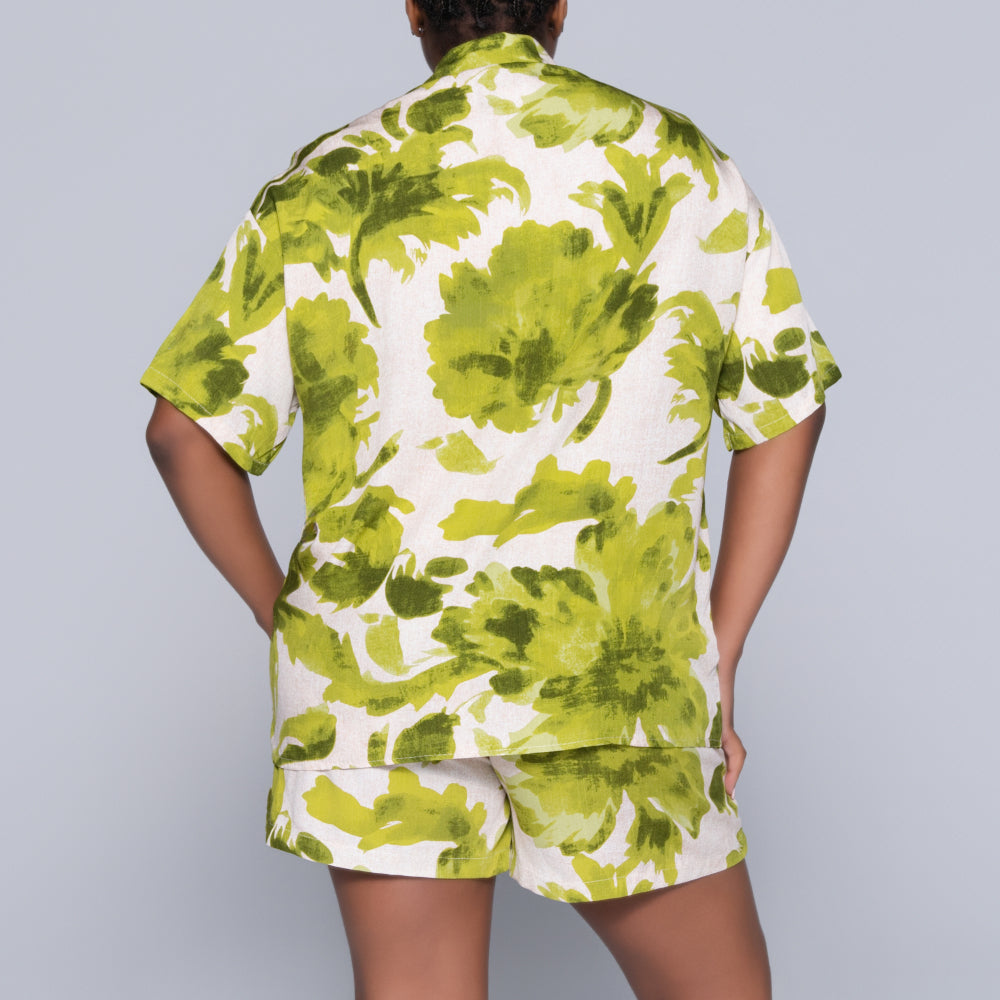 Green Printed Front-Tie Top