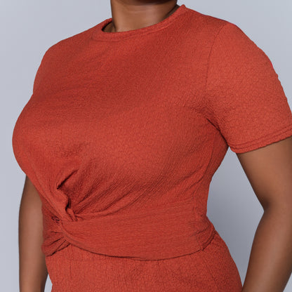 Rust Crinkle Knit Top And Pants Set