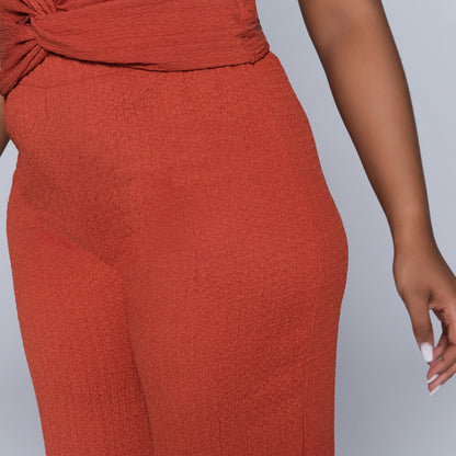 Rust Crinkle Knit Top And Pants Set