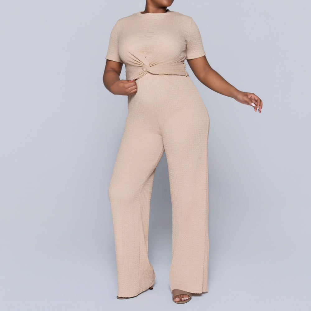 Stone Crinkle Knit Top And Pants Set