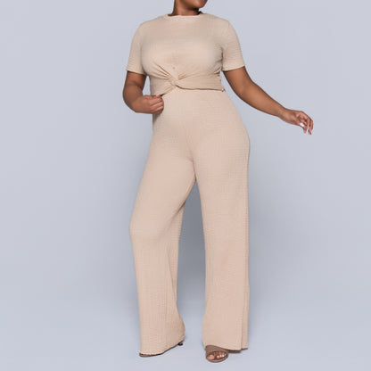 Stone Crinkle Knit Top And Pants Set