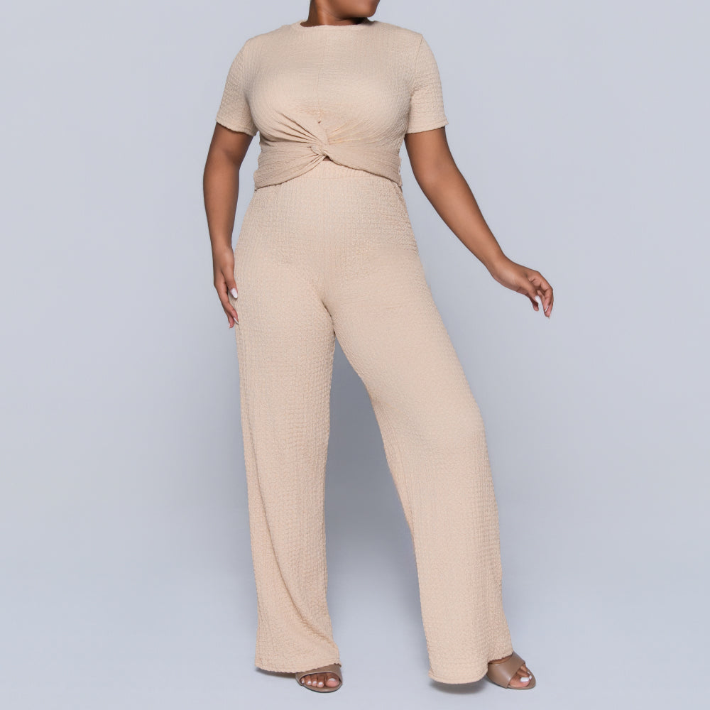 Stone Crinkle Knit Top And Pants Set