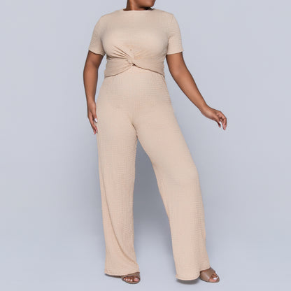 Stone Crinkle Knit Top And Pants Set