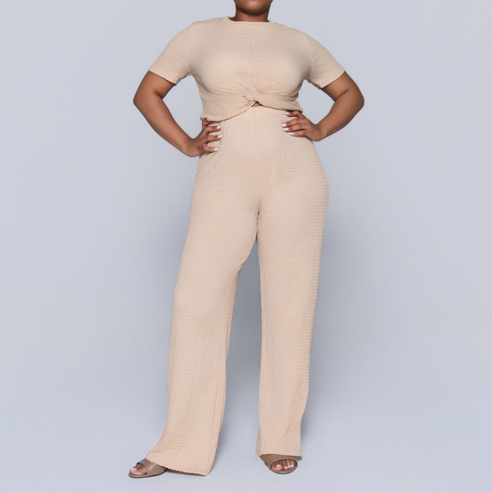 Stone Crinkle Knit Top And Pants Set