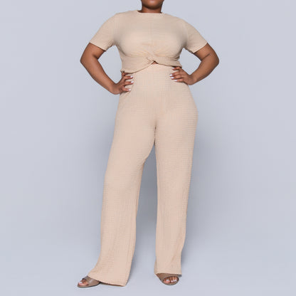 Stone Crinkle Knit Top And Pants Set
