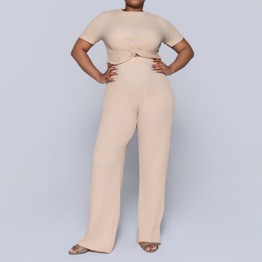 Stone Crinkle Knit Top And Pants Set
