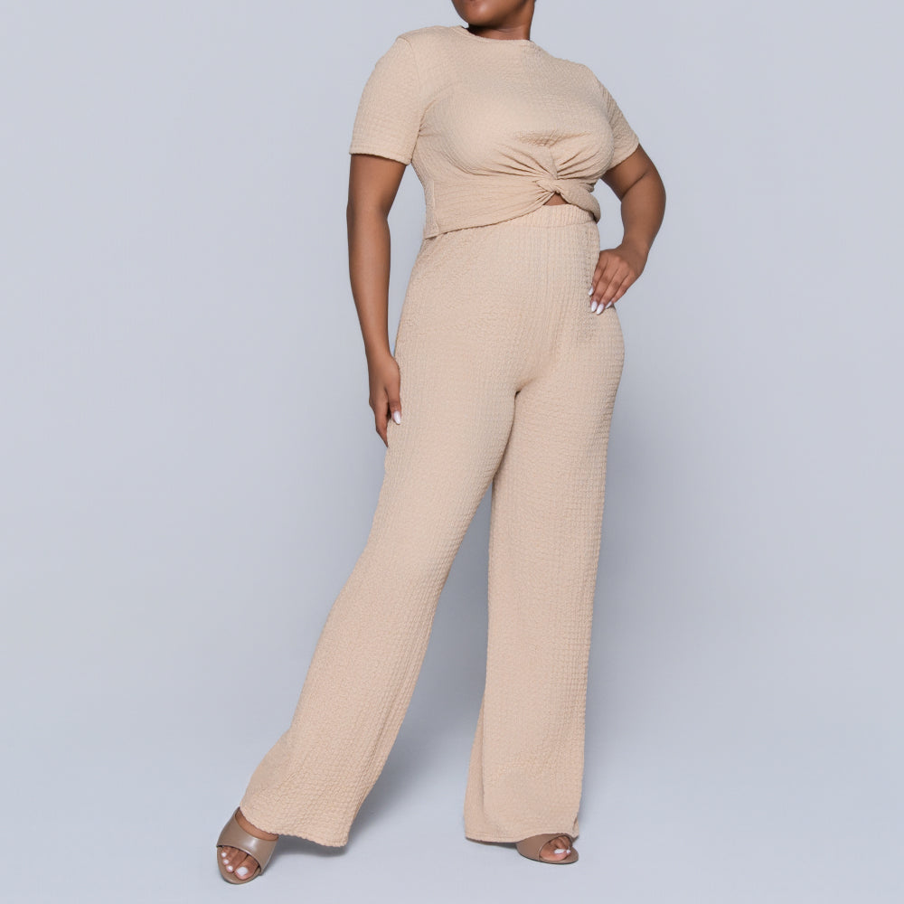 Stone Crinkle Knit Top And Pants Set