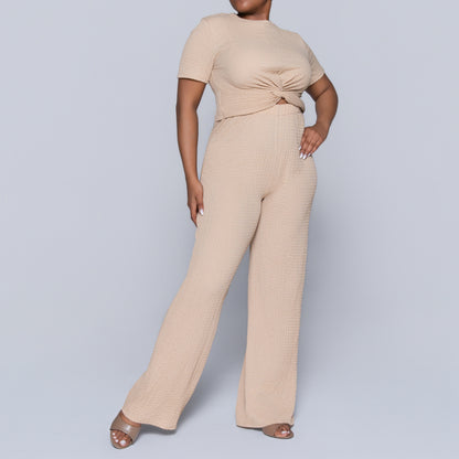 Stone Crinkle Knit Top And Pants Set