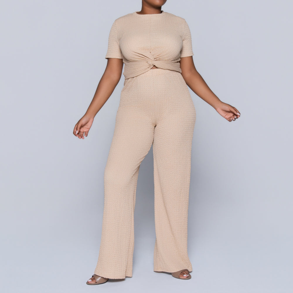 Stone Crinkle Knit Top And Pants Set