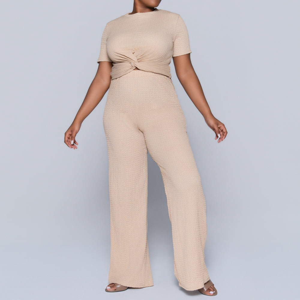 Stone Crinkle Knit Top And Pants Set