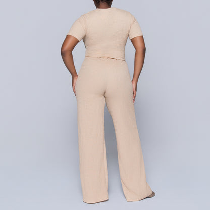 Stone Crinkle Knit Top And Pants Set