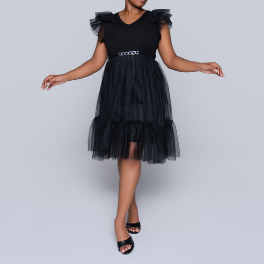 Black Scuba Mesh Dress