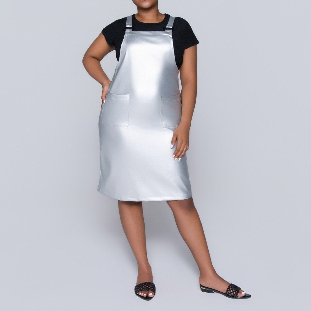 Silver Pleather Pinafore Dress