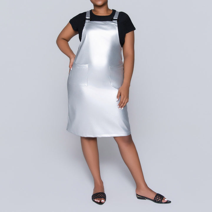 Silver Pleather Pinafore Dress
