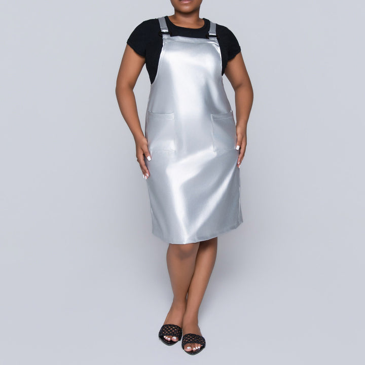 Silver Pleather Pinafore Dress