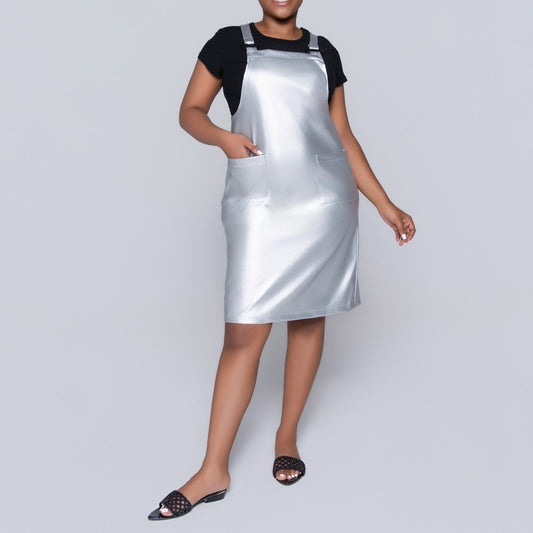 Silver Pleather Pinafore Dress