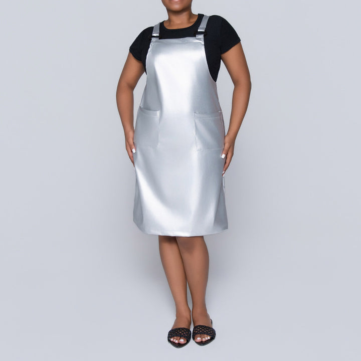 Silver Pleather Pinafore Dress