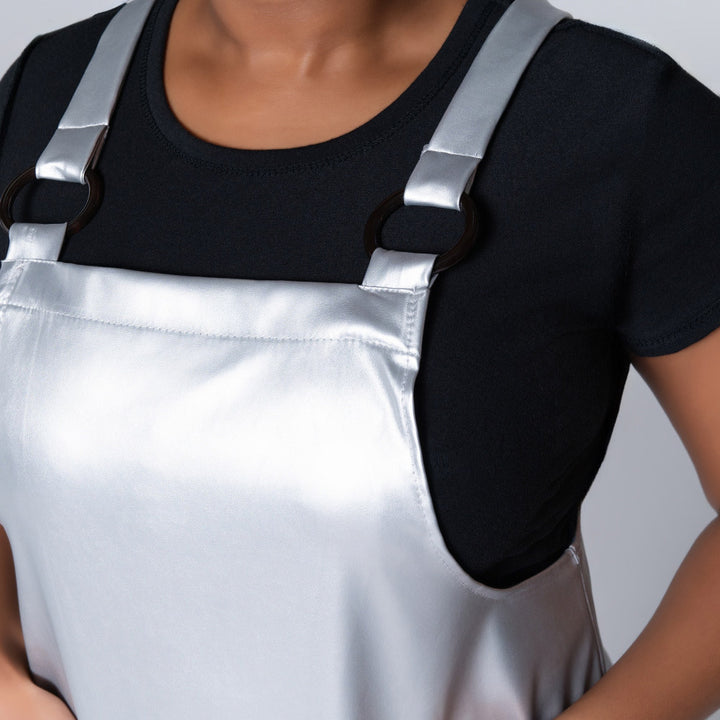 Silver Pleather Pinafore Dress