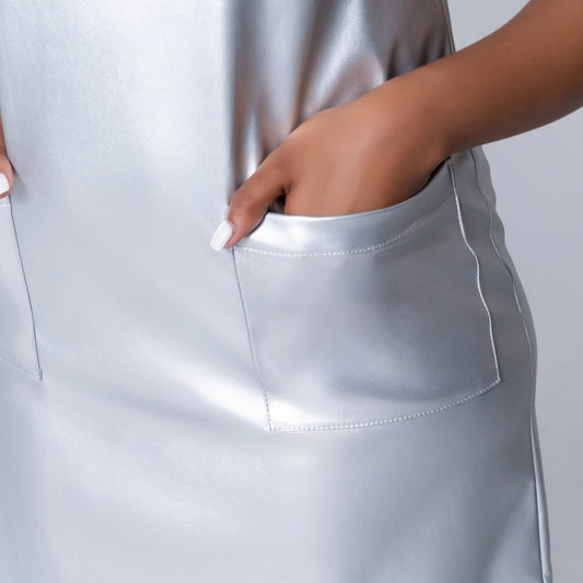Silver Pleather Pinafore Dress
