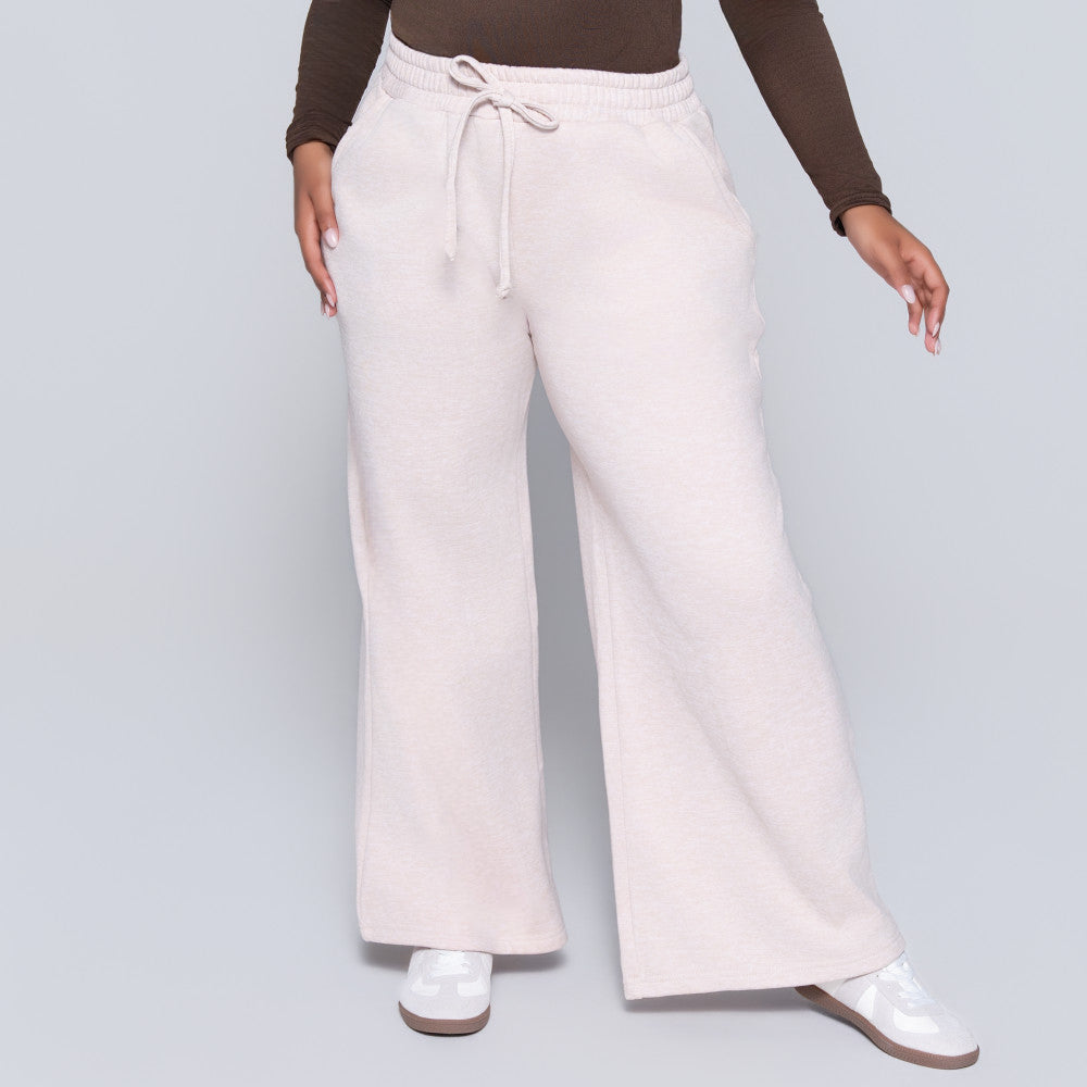 Oatmeal Wide Leg Track Pants