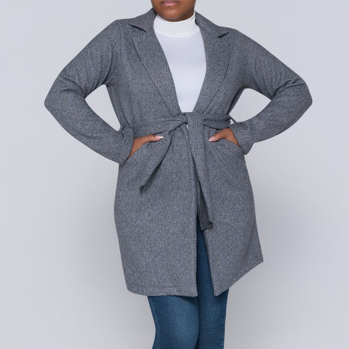 Charcoal Grey Tie-Belt Melton Jacket