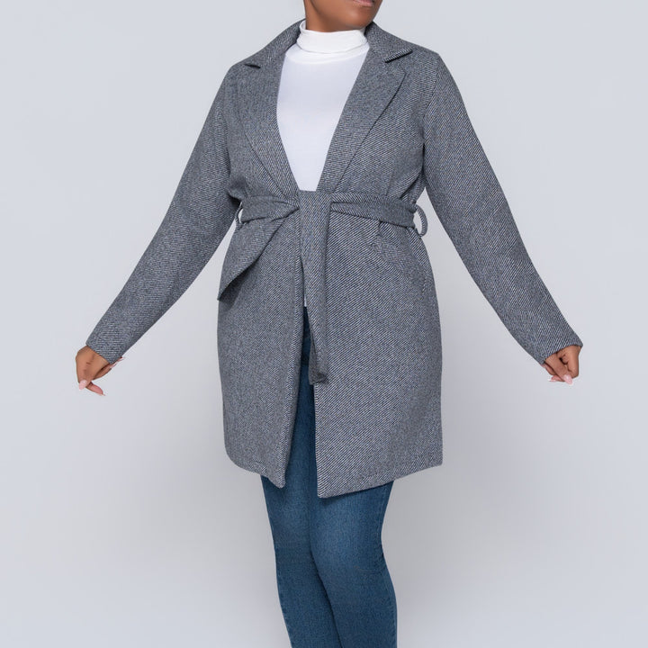 Charcoal Grey Tie-Belt Melton Jacket