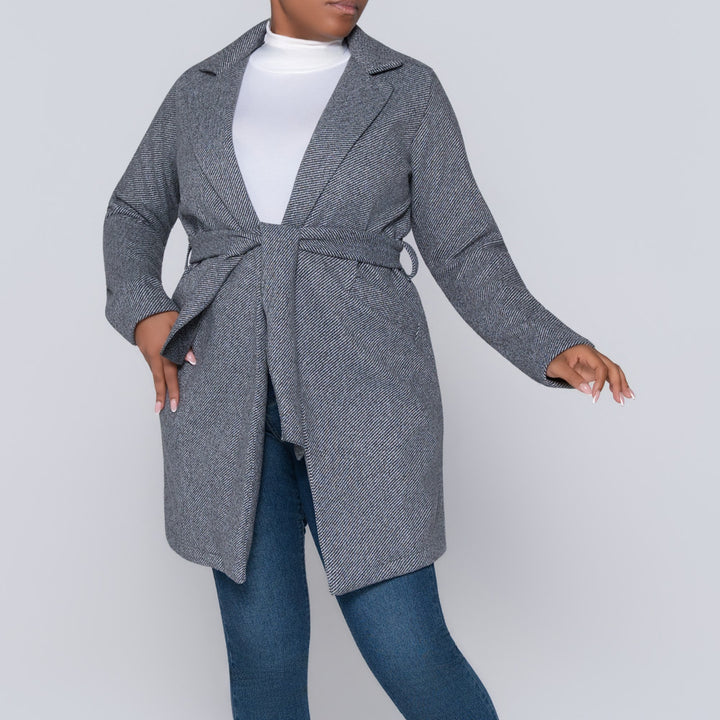 Charcoal Grey Tie-Belt Melton Jacket