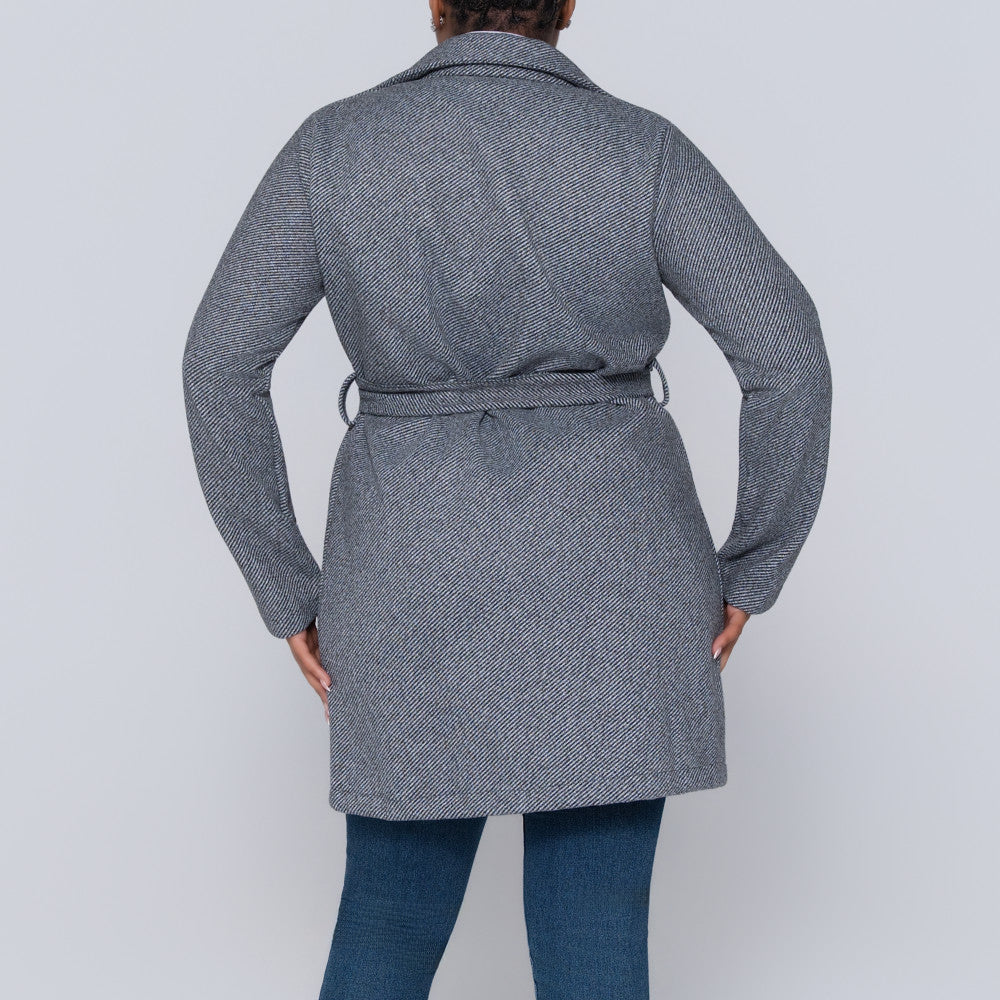 Charcoal Grey Tie-Belt Melton Jacket