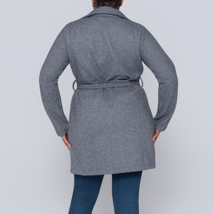 Charcoal Grey Tie-Belt Melton Jacket