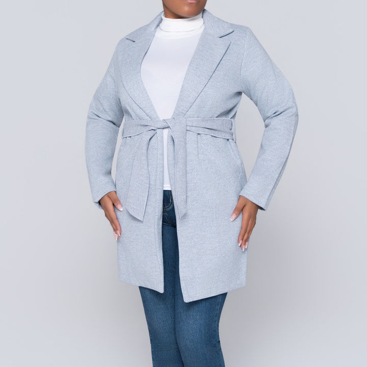 Light Grey Tie-Belt Melton Jacket